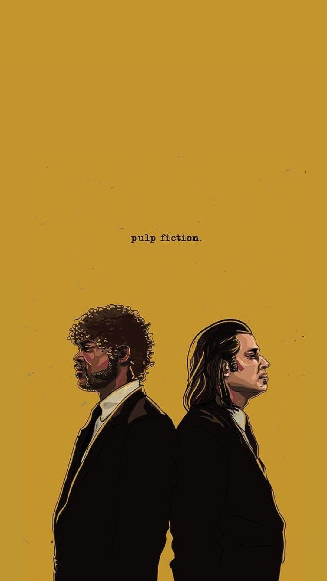Jules Winnfield, Vincent Vega, Pulp Fiction, Silhouette, Goldener Hintergrund, Minimalistisch, Sperrbildschirm