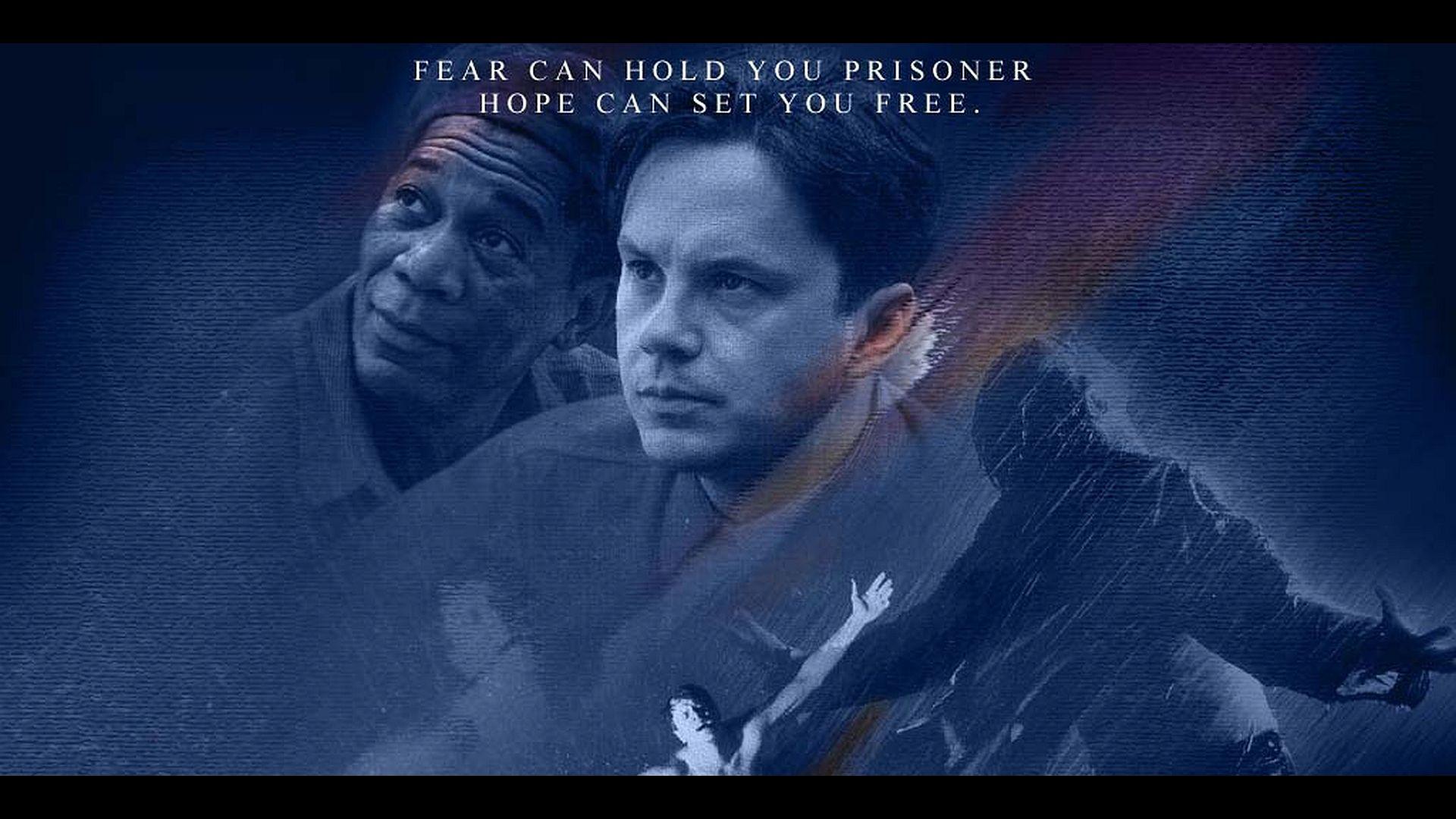 Die Verurteilten, Red, Andy Dufresne, Zitat, Fear can hold you prisoner, Blau, 1080p-Hintergrundbild