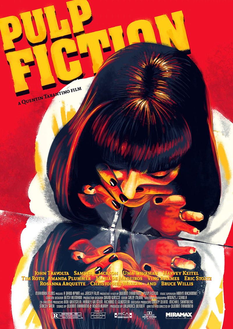 Mia Wallace, Pulp Fiction, Filmplakat, Illustration, Rot, Hintergrundbild fürs Tablet