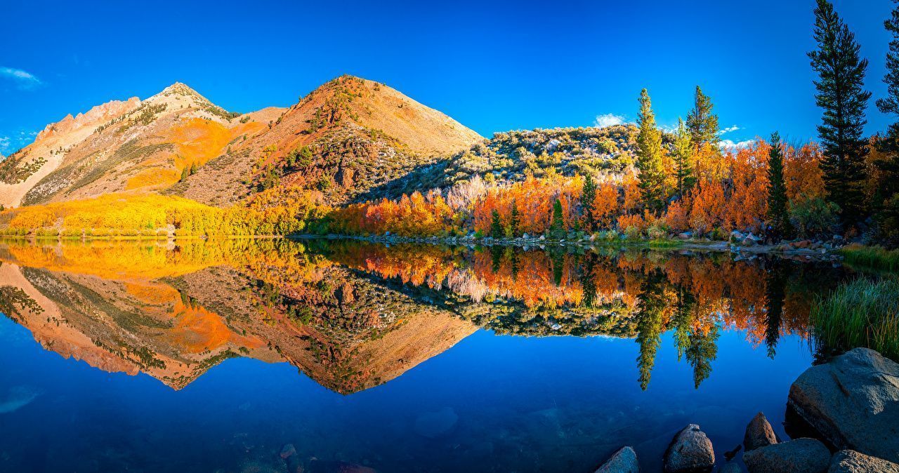 Bergsee, Herbst, Spiegelung, Berge, Blauer Himmel, HD, Hintergrundbild für den PC