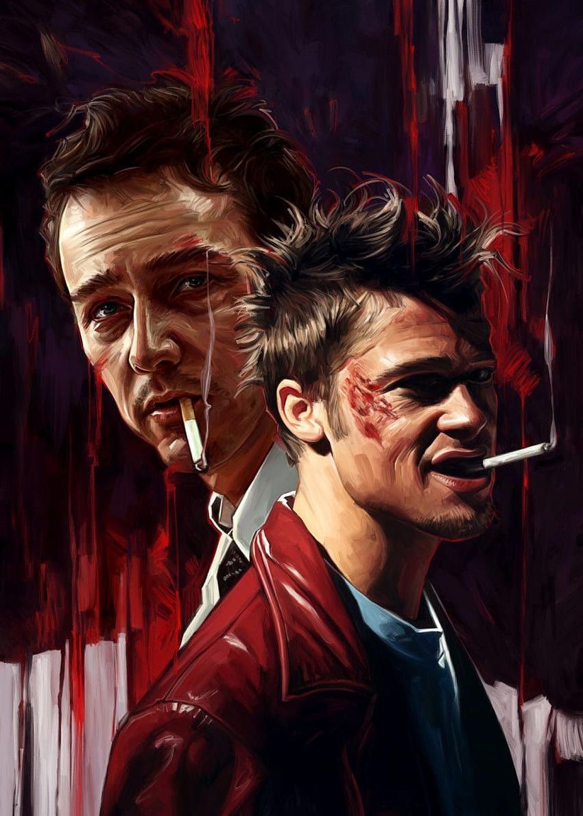 Fight Club, Tyler Durden, Der Erzähler, Zigarette, Illustration, Rot, Hintergrundbild fürs Tablet