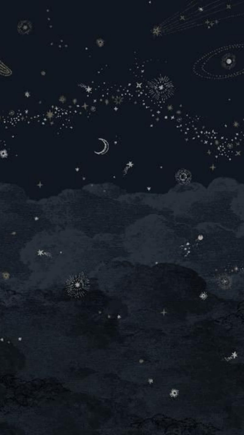 Nachthimmel, Sterne, Mondsichel, Dunkel, Hügel, Galaxy-S24-Wallpaper