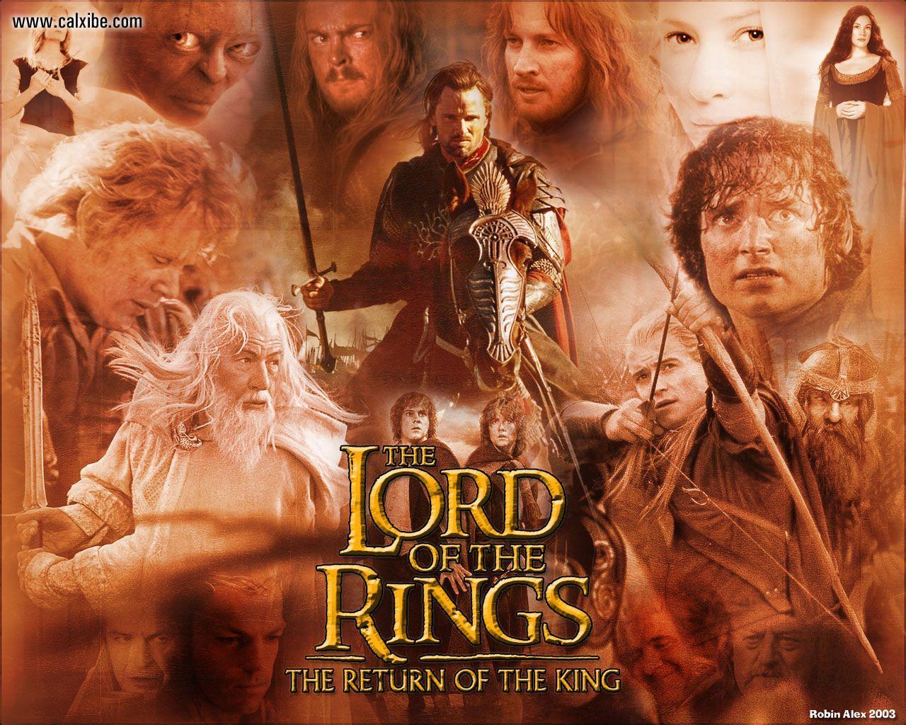Der Herr der Ringe: Die Rückkehr des Königs, Aragorn, Frodo, Gandalf, Collage, Orange Töne, HD-Hintergrund