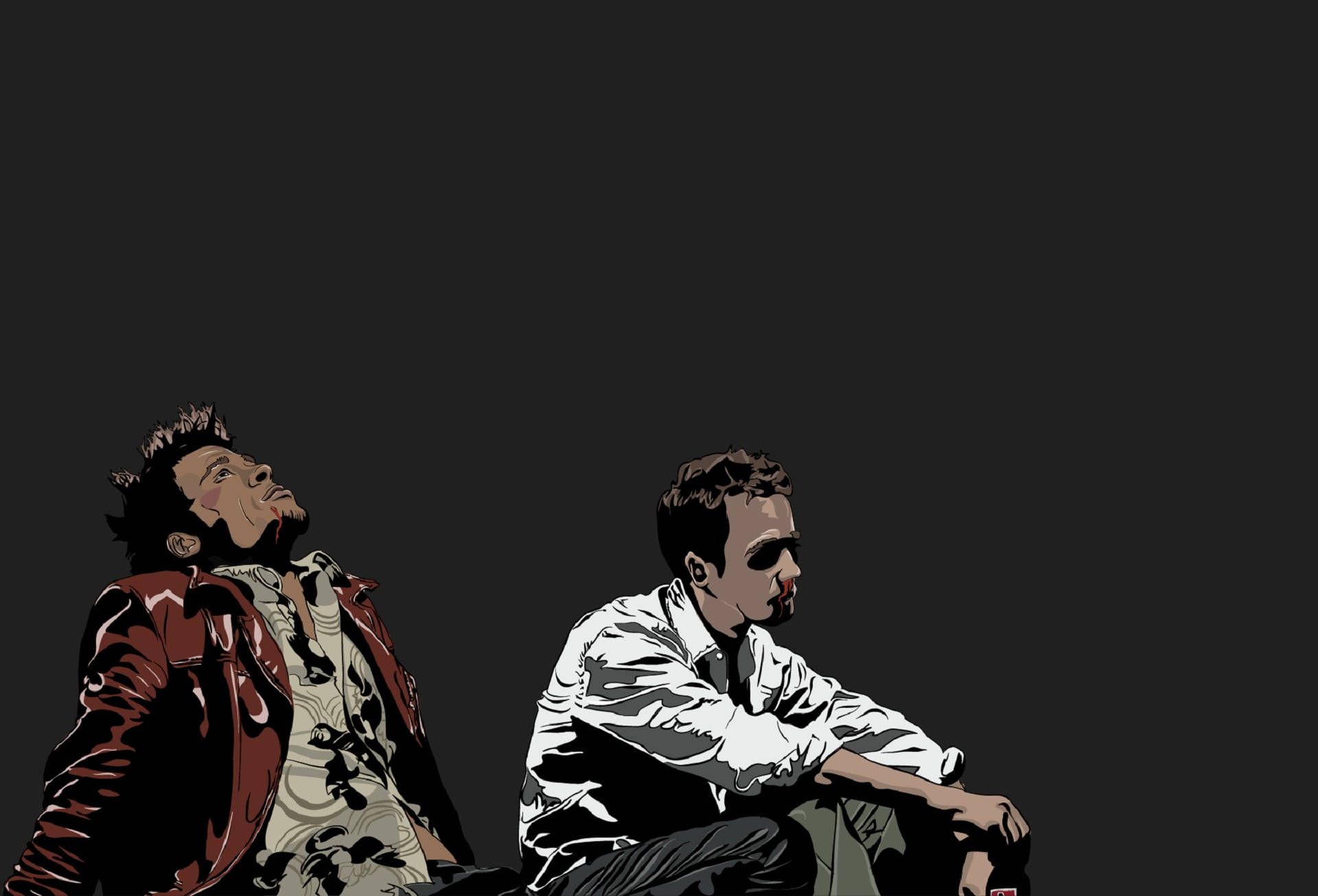 Fight Club, Tyler Durden, Der Erzähler, Illustration, Dunkelgrau, Full HD, Windows-Hintergrundbild