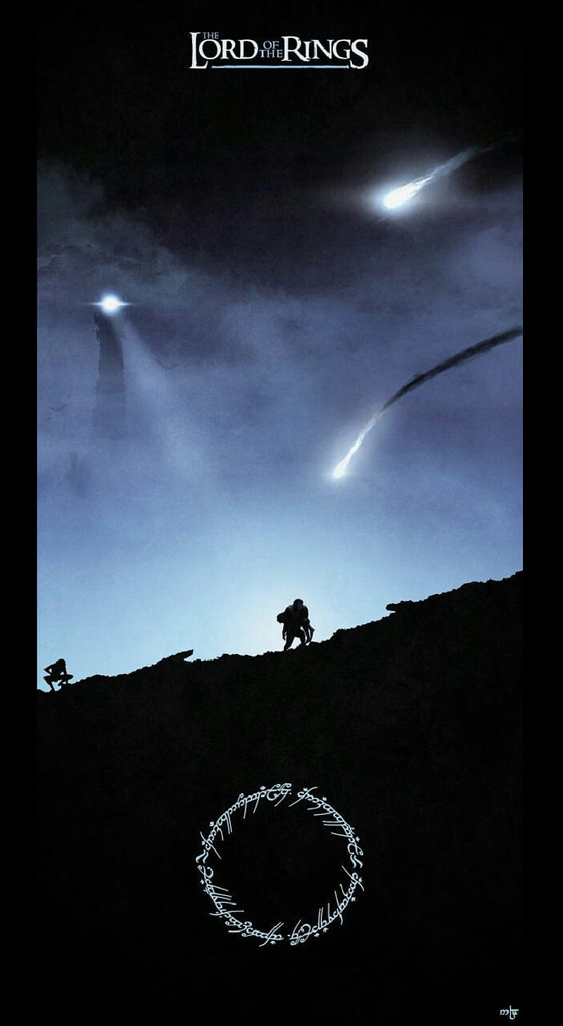 Der Herr der Ringe: Die Rückkehr des Königs, Der Eine Ring, Sternschnuppen, Minimalistisches Poster, Nacht, iPhone-Hintergrundbild