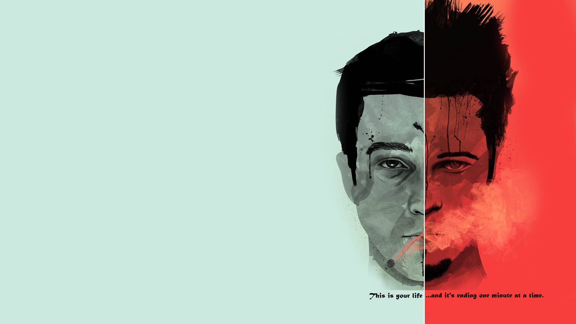 Fight Club, Geteiltes Gesicht, Mintgrün, Rot, Rauch, Full HD 1080p, Desktop-Hintergrundbild
