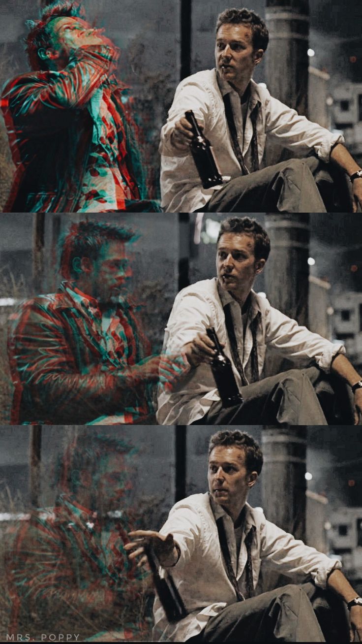 Fight Club, Edward Norton, Filmszenen, Collage, Glitch-Effekt, Hintergrundbild fürs Handy