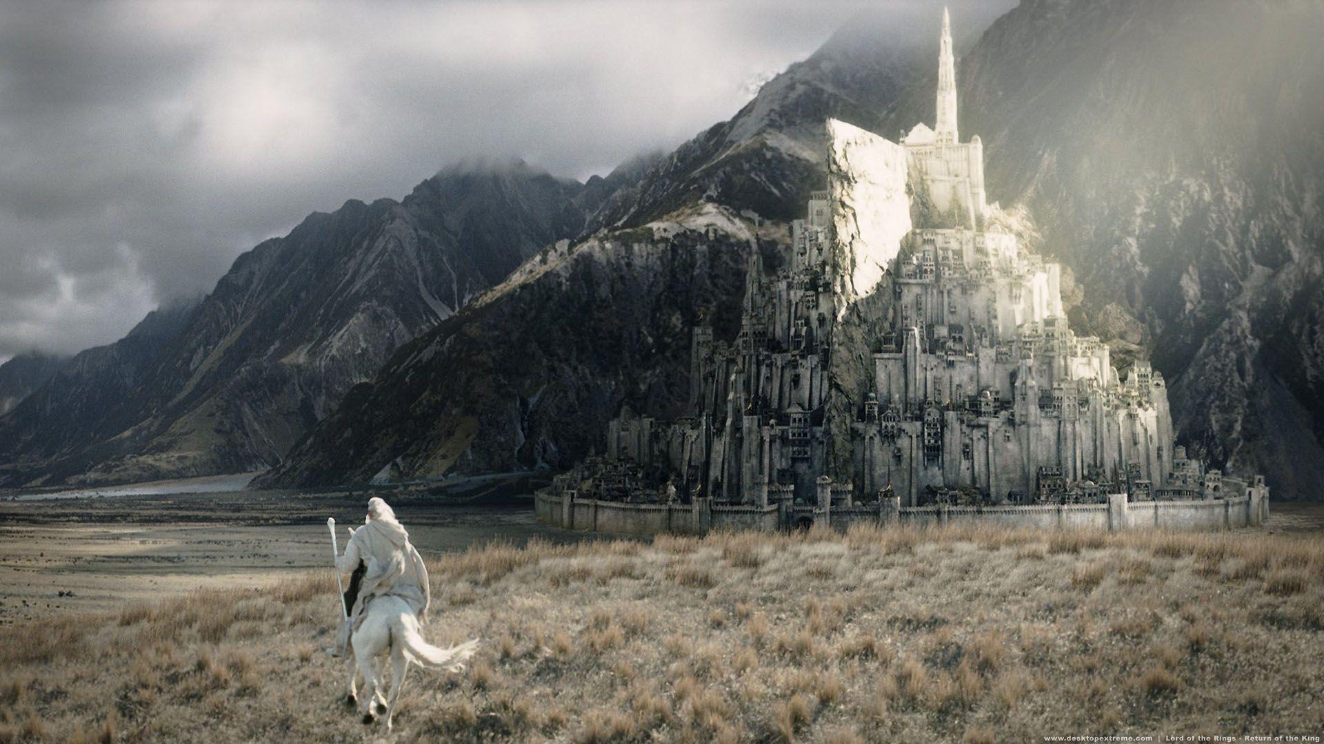 Minas Tirith, Gandalf, Schattenfell, Der Herr der Ringe: Die Rückkehr des Königs, Gondor, Berge, 1080p Wallpaper
