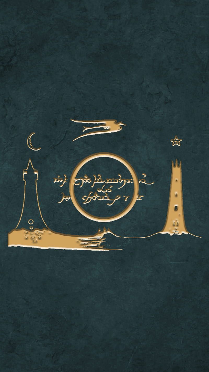Der Herr der Ringe, Emblem, Elbenschrift, Gold, Petrol, Hochformat, Hintergrundbild fürs Smartphone