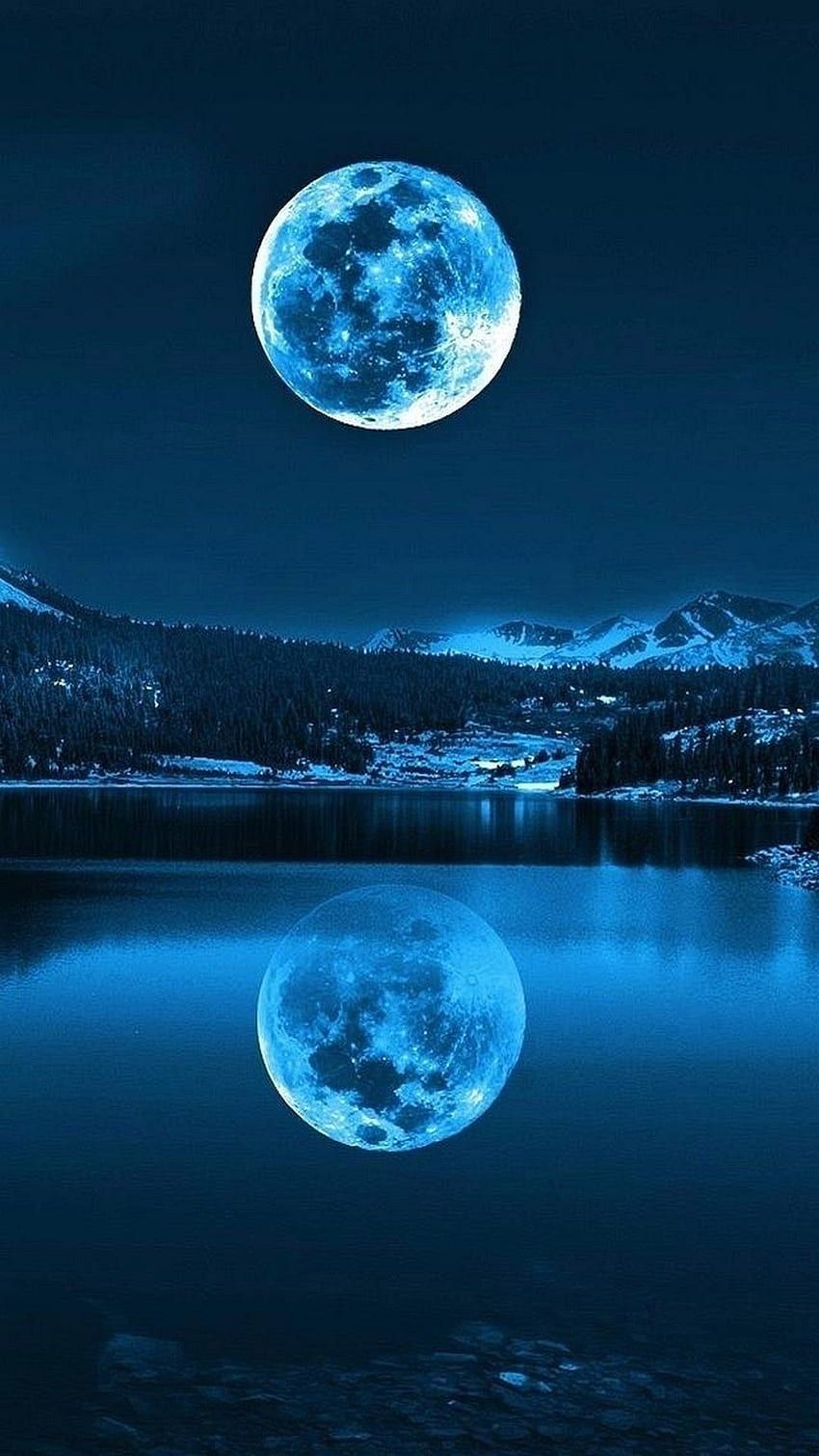 Vollmond, See, Spiegelung, Nacht, Blau, Hochformat, HD, Hintergrundbild fürs Handy