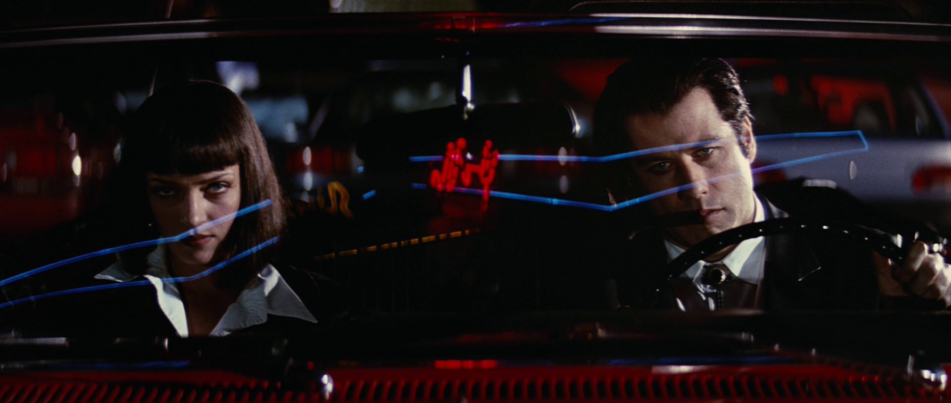 Mia Wallace, Vincent Vega, Pulp Fiction, Autofahrt, Nacht, Filmszene, Full HD, Windows-Hintergrundbild