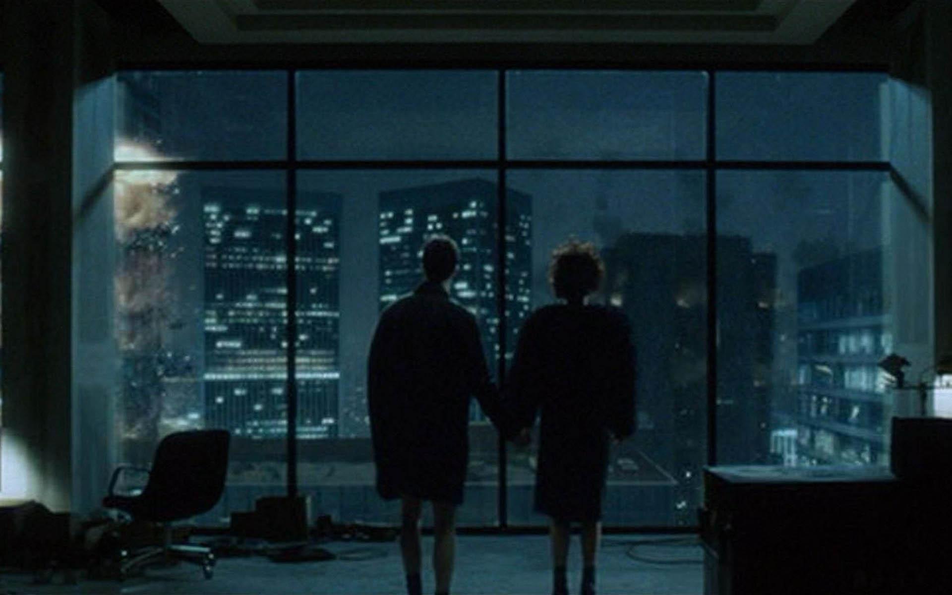 Fight Club, Der Erzähler, Marla Singer, Schlussszene, Fensterfront, Nacht, Full HD, Laptop-Hintergrundbild