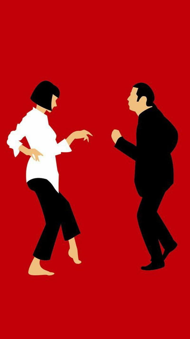 Mia Wallace, Vincent Vega, Pulp Fiction, Twist-Tanz, Silhouette, Roter Hintergrund, Sperrbildschirm