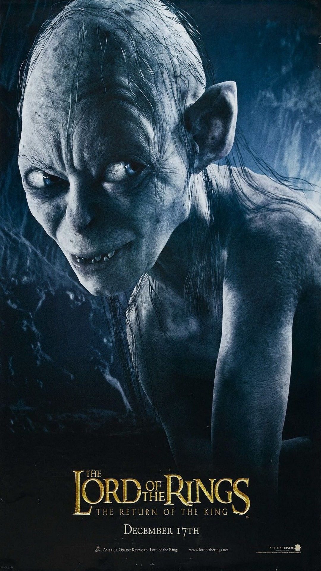 Gollum, Der Herr der Ringe: Die Rückkehr des Königs, Filmplakat, Dunkelblau, Kreatur, Handy-Hintergrundbild