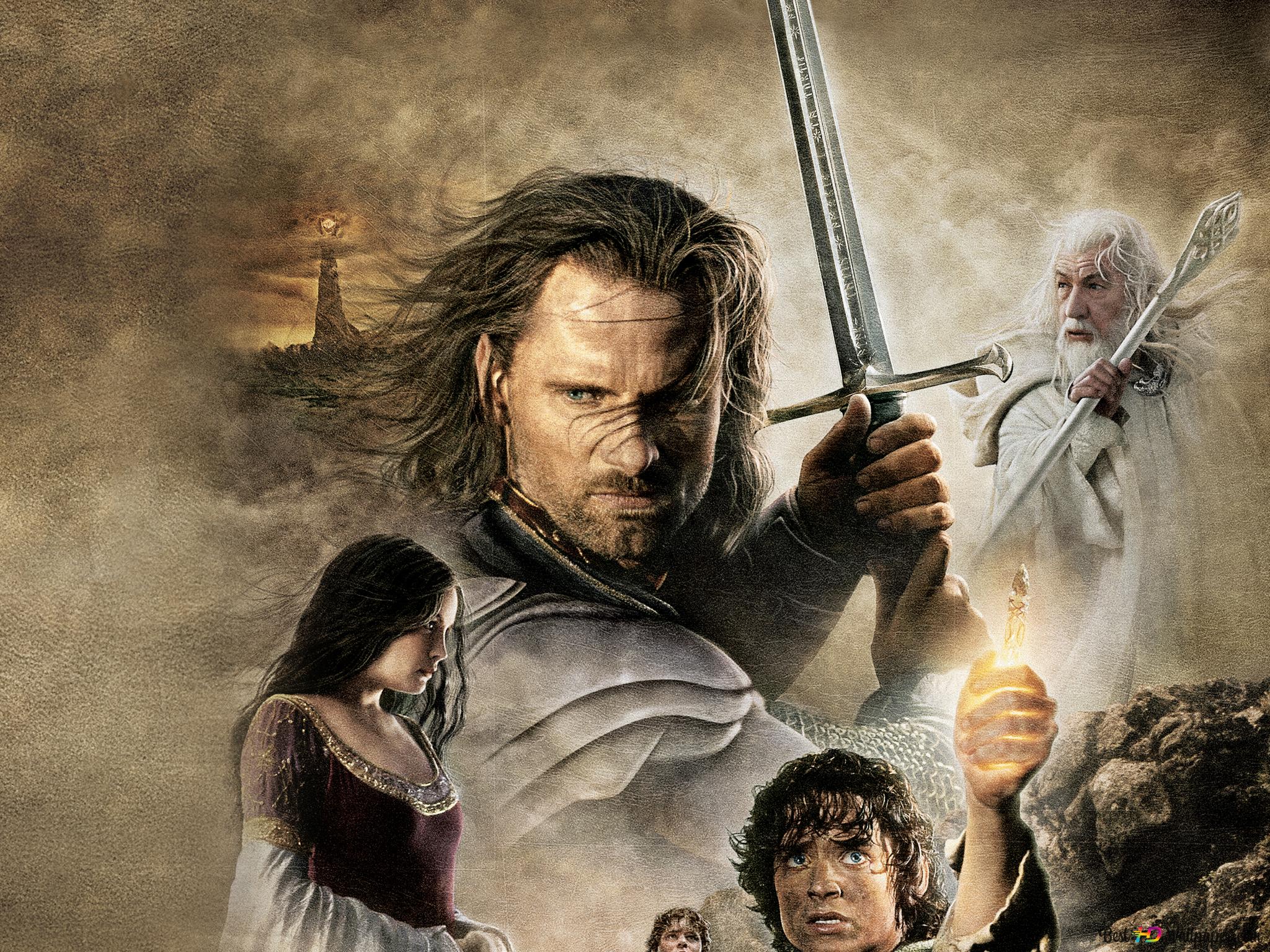 Der Herr der Ringe: Die Rückkehr des Königs, Aragorn, Gandalf, Frodo, Arwen, Schwert, Tablet-Hintergrundbild