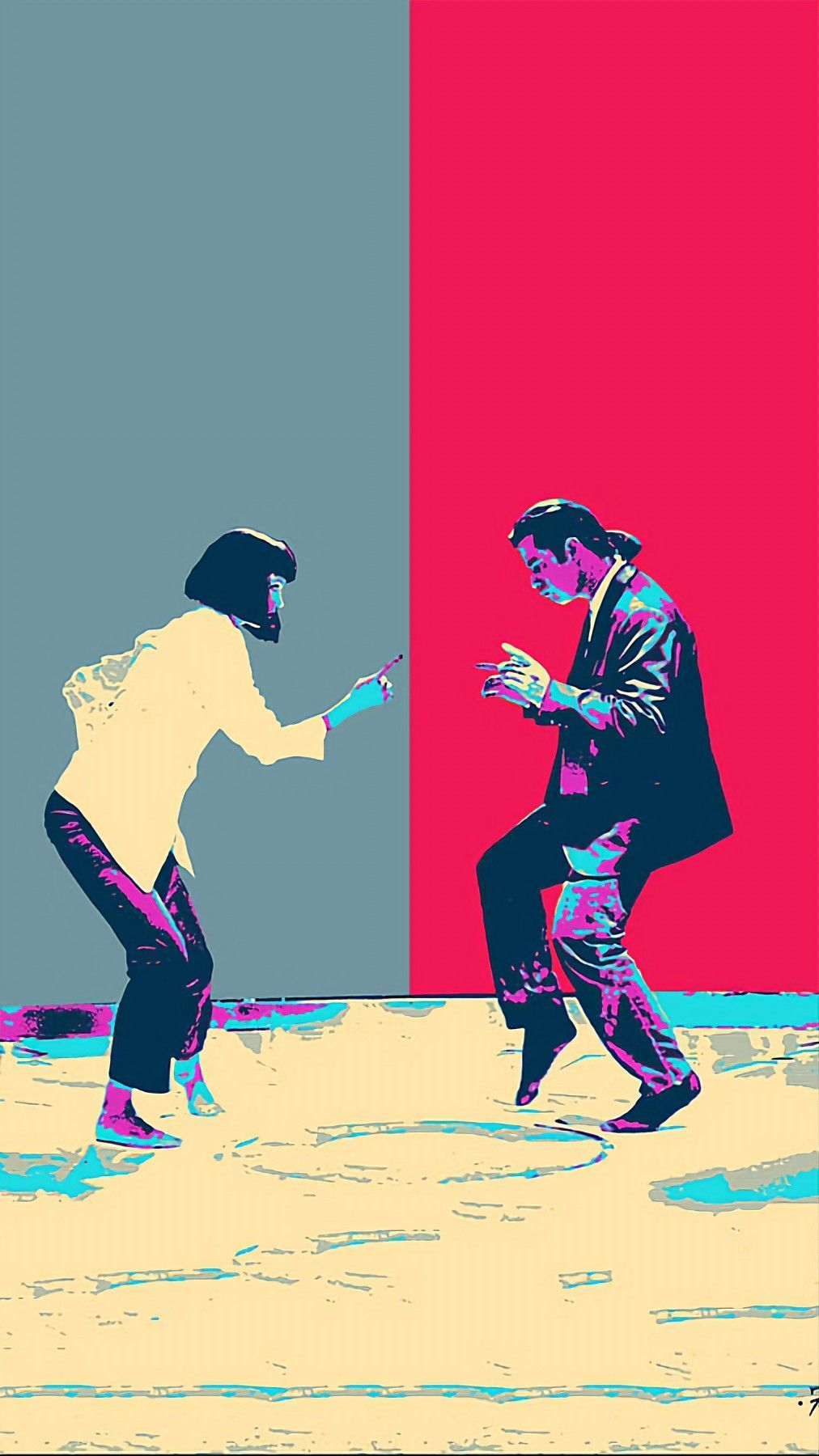 Mia Wallace, Vincent Vega, Pulp Fiction, Twist-Tanz, Illustration, Zweifarbig, Hochformat-Hintergrundbild