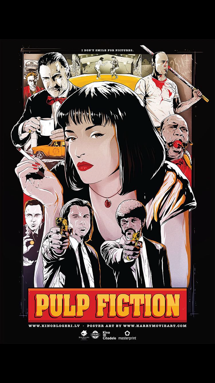 Pulp Fiction, Mia Wallace, Filmplakat, Illustration, Schwarzer Hintergrund, Sperrbildschirm fürs iPhone