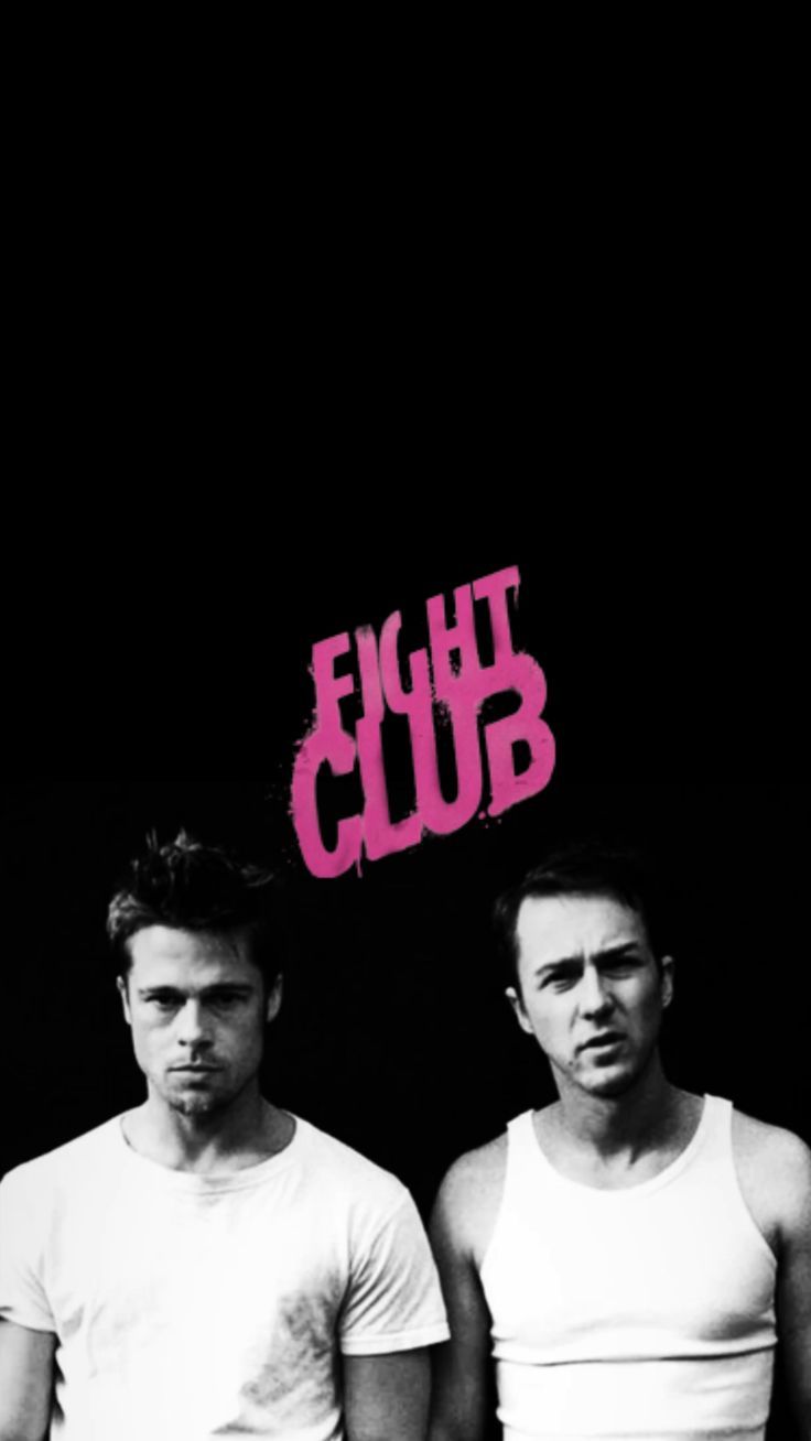 Fight Club, Brad Pitt, Edward Norton, Schwarz-Weiß, Pinke Schrift, HD, Handy-Hintergrund