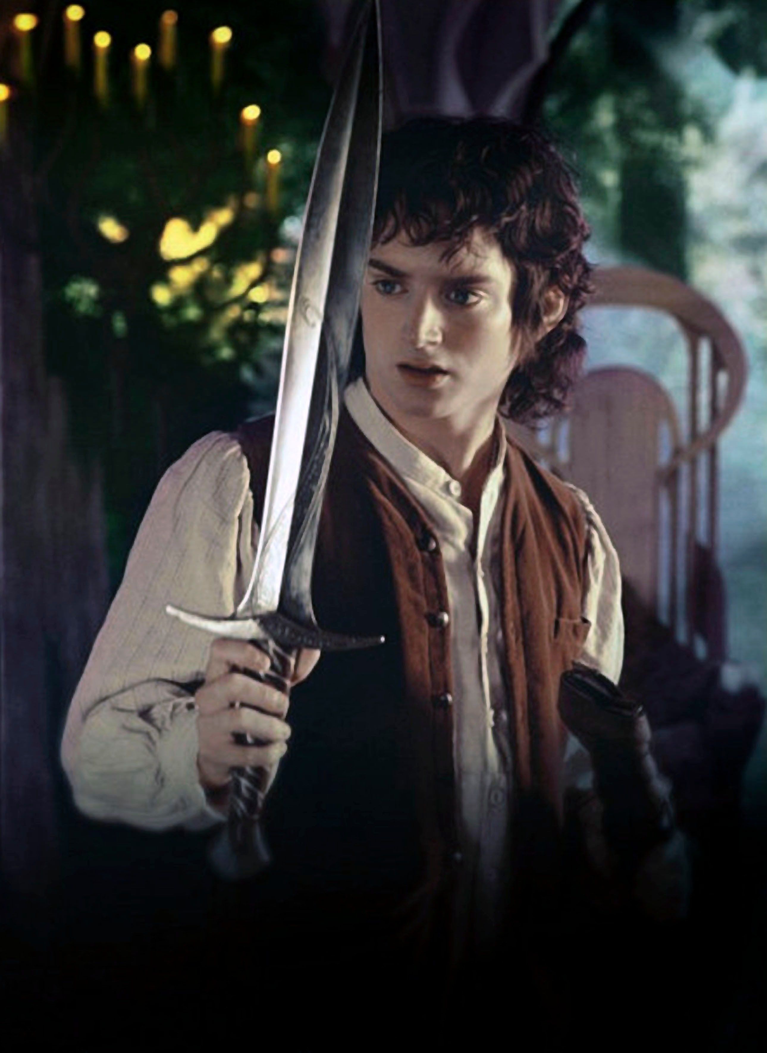Frodo Beutlin, Elijah Wood, Stich, Der Herr der Ringe, Schwert, QHD+, iPad-Hintergrundbild