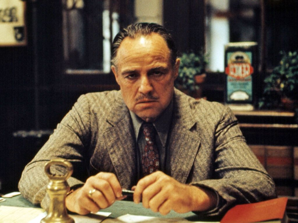 Vito Corleone, Marlon Brando, Der Pate, Schreibtisch, Filmszene, Hintergrundbild fürs Tablet