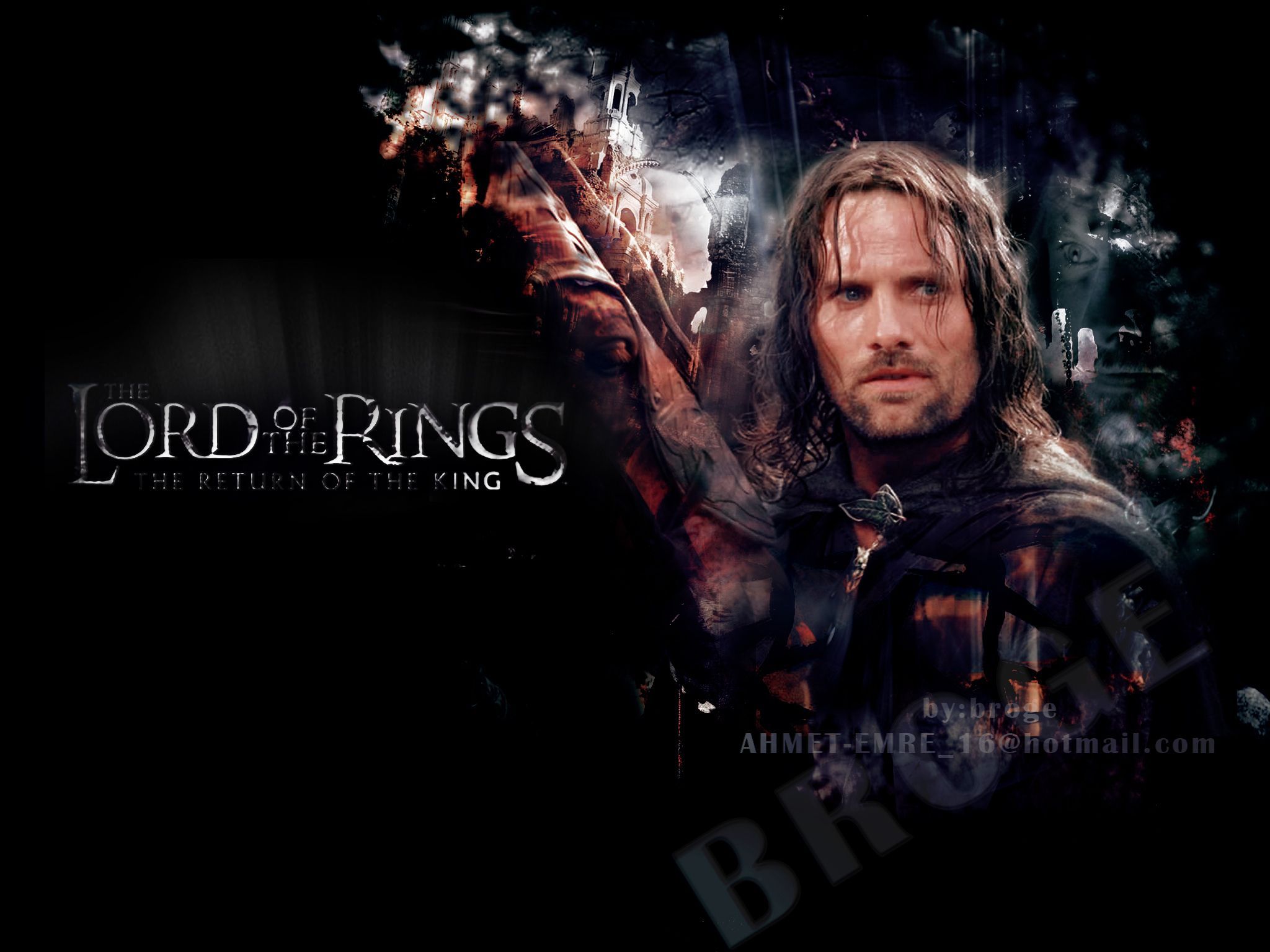 Aragorn, Der Herr der Ringe: Die Rückkehr des Königs, Logo, Schwarzer Hintergrund, Porträt, Full HD Wallpaper
