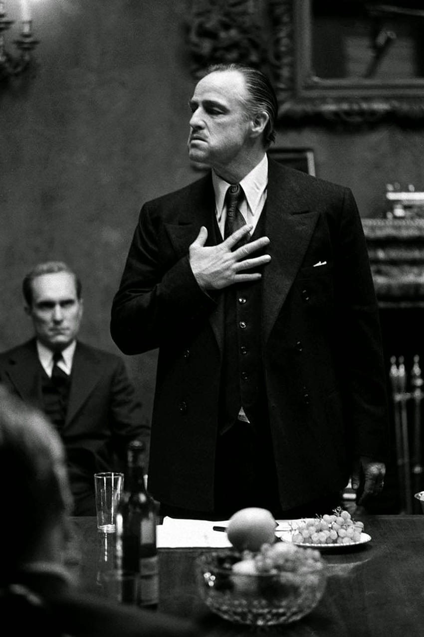 Vito Corleone, Marlon Brando, Der Pate, Schwarz-Weiß, Filmszene, HD, Handy-Hintergrund