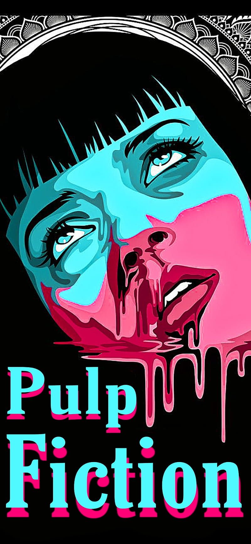 Mia Wallace, Pulp Fiction, Pop Art, Türkis-Pink, Schriftzug, HD, Handy-Hintergrundbild