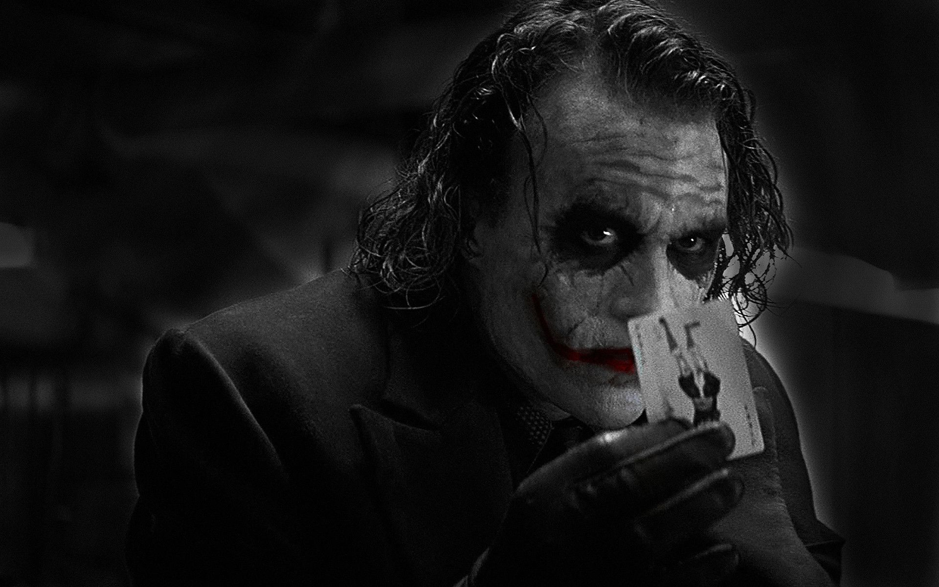 Joker, Heath Ledger, The Dark Knight, Spielkarte, Schwarz-Weiß, Full-HD-Hintergrundbild für PC
