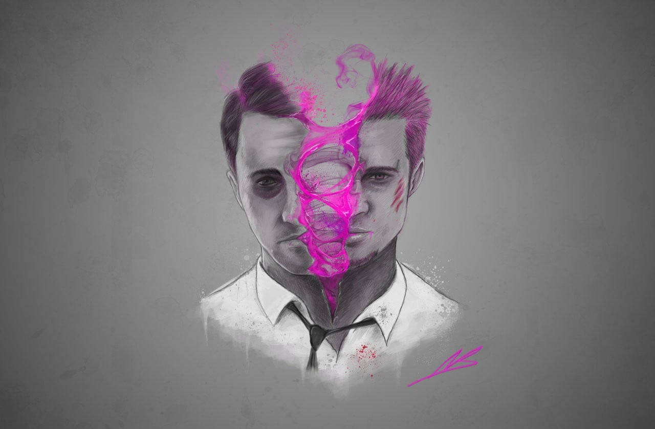 Fight Club, Der Erzähler, Porträt, Pinker Rauch, Grau, HD, Hintergrundbild für den PC