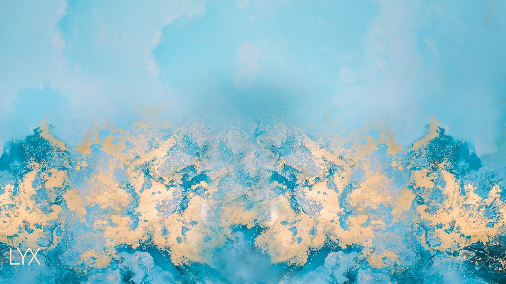 Aquarell, Türkis, Goldakzente, Abstrakt, Wolkenformen, 1920x1080, Full-HD-Hintergrundbild für PC