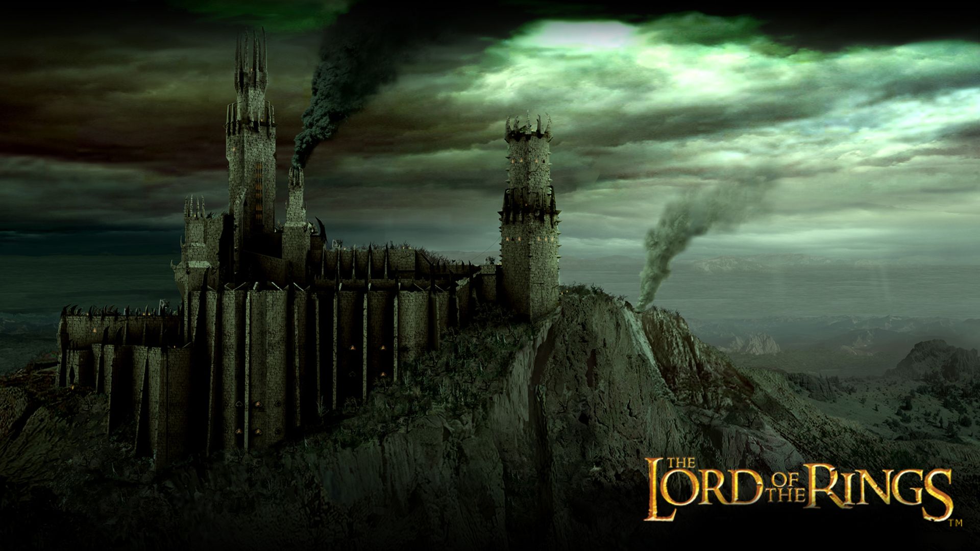 Minas Morgul, Der Herr der Ringe, Festung, Grüner Himmel, Düster, Full HD, Breitbild-Hintergrundbild