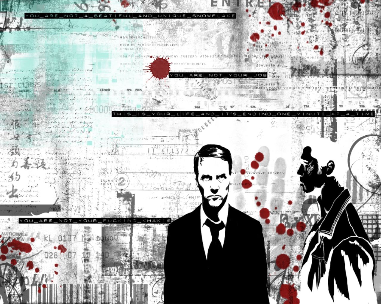 Fight Club, Der Erzähler, Grunge, Blutspritzer, Collage, HD, Laptop-Hintergrundbild