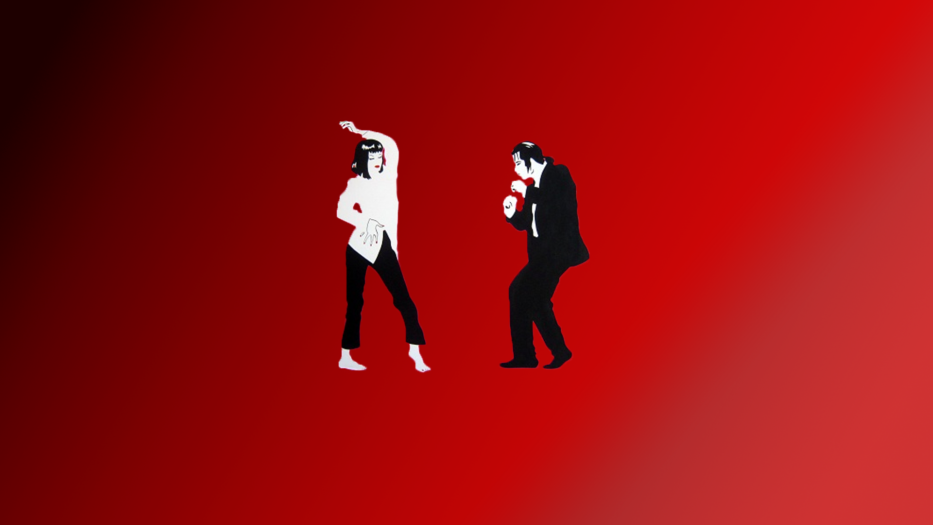 Mia Wallace, Vincent Vega, Pulp Fiction, Twist-Tanz, Silhouette, Roter Hintergrund, 1080p Wallpaper
