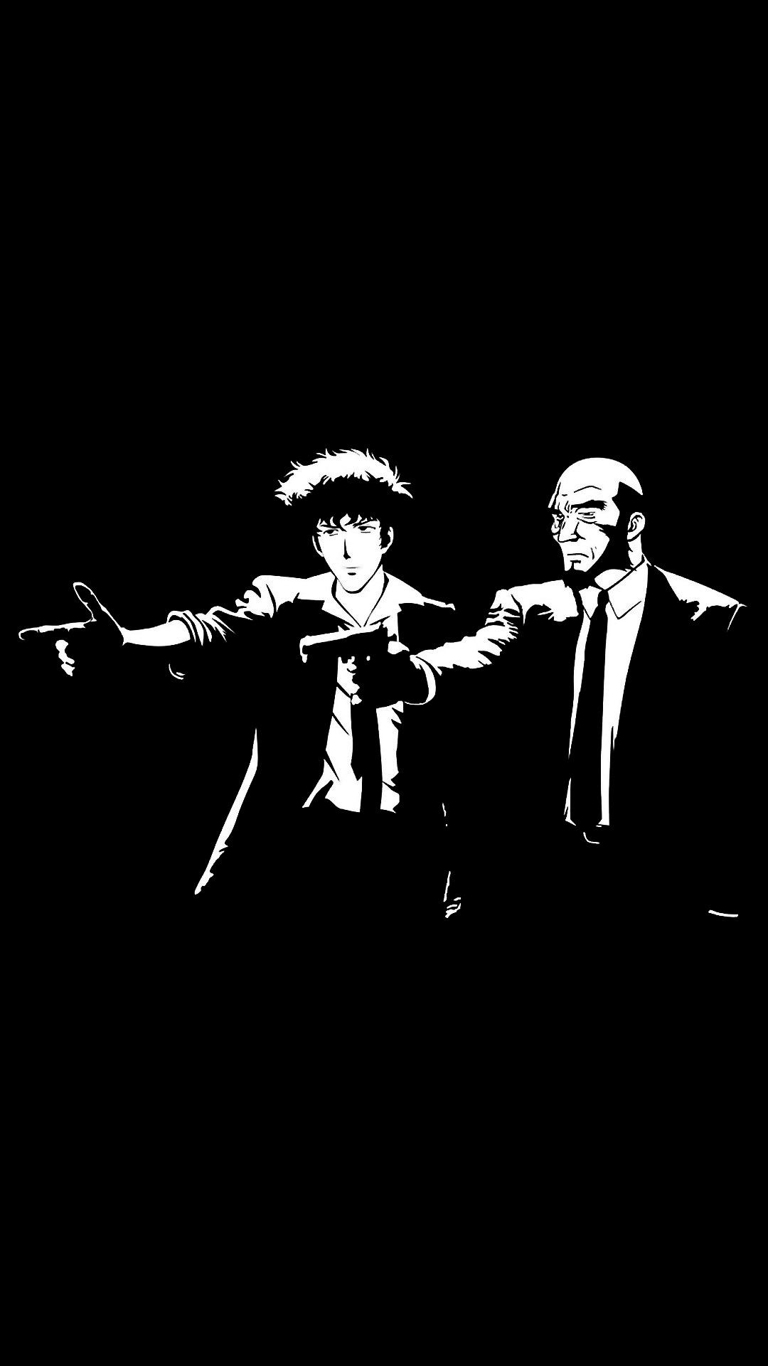 Pulp Fiction, Silhouette, Pistolen, Schwarzweiß, Parodie, Full HD, Handy-Hintergrund