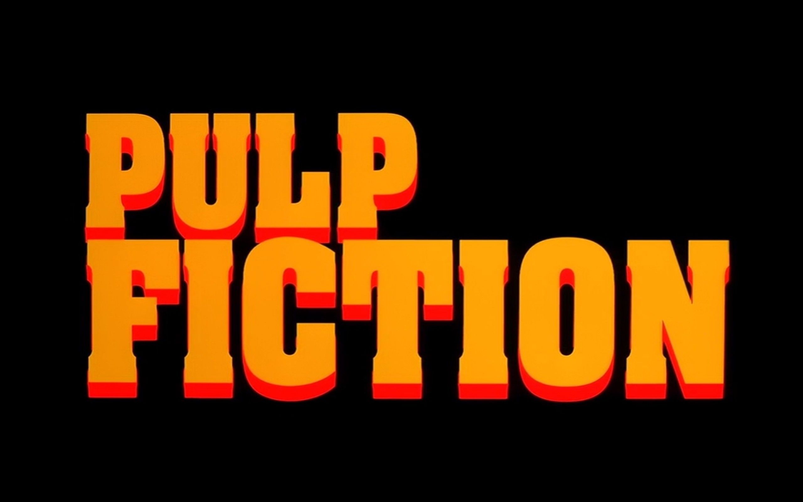 Pulp Fiction, Logo, Schriftzug, Schwarzer Hintergrund, Gelb-Rot, 2K Wallpaper