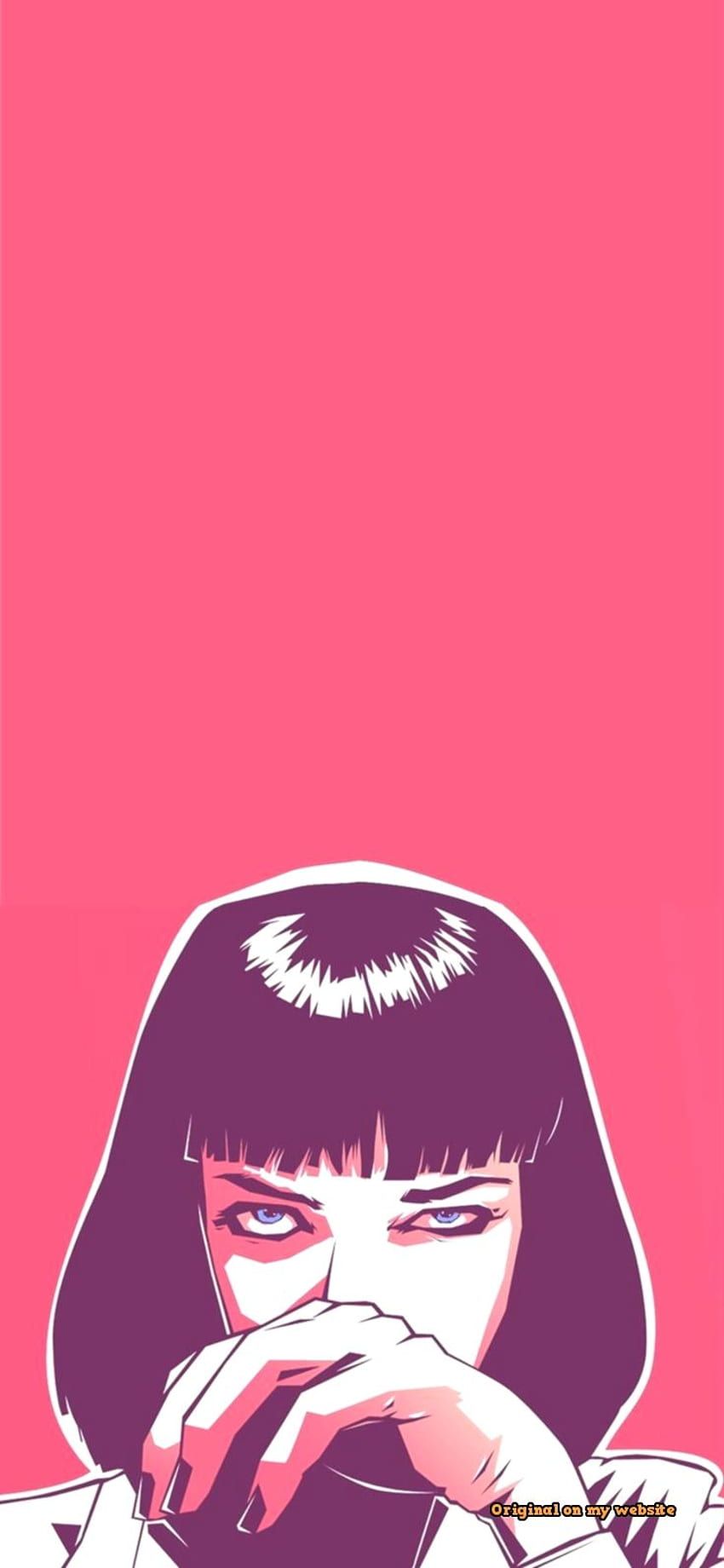 Mia Wallace, Pulp Fiction, Illustration, Pinker Hintergrund, Pop Art, Sperrbildschirm fürs iPhone
