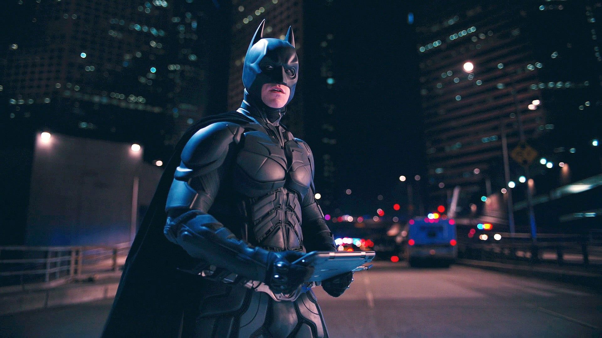 Batman, Christian Bale, The Dark Knight, Straße, Nacht, Stadtlichter, Full HD, PC-Hintergrundbild