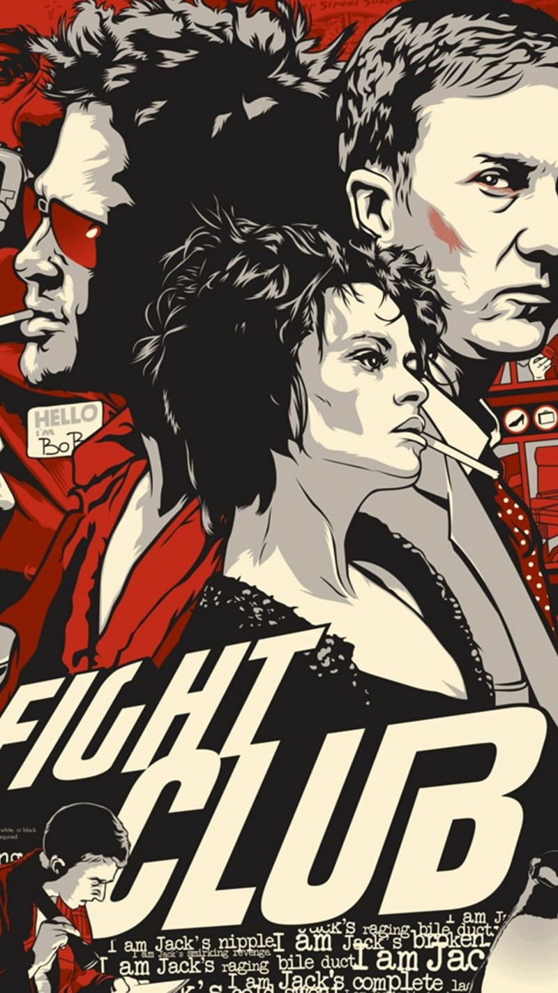 Fight Club, Tyler Durden, Marla Singer, Der Erzähler, Comic-Stil, Filmplakat, Handy-Hintergrund