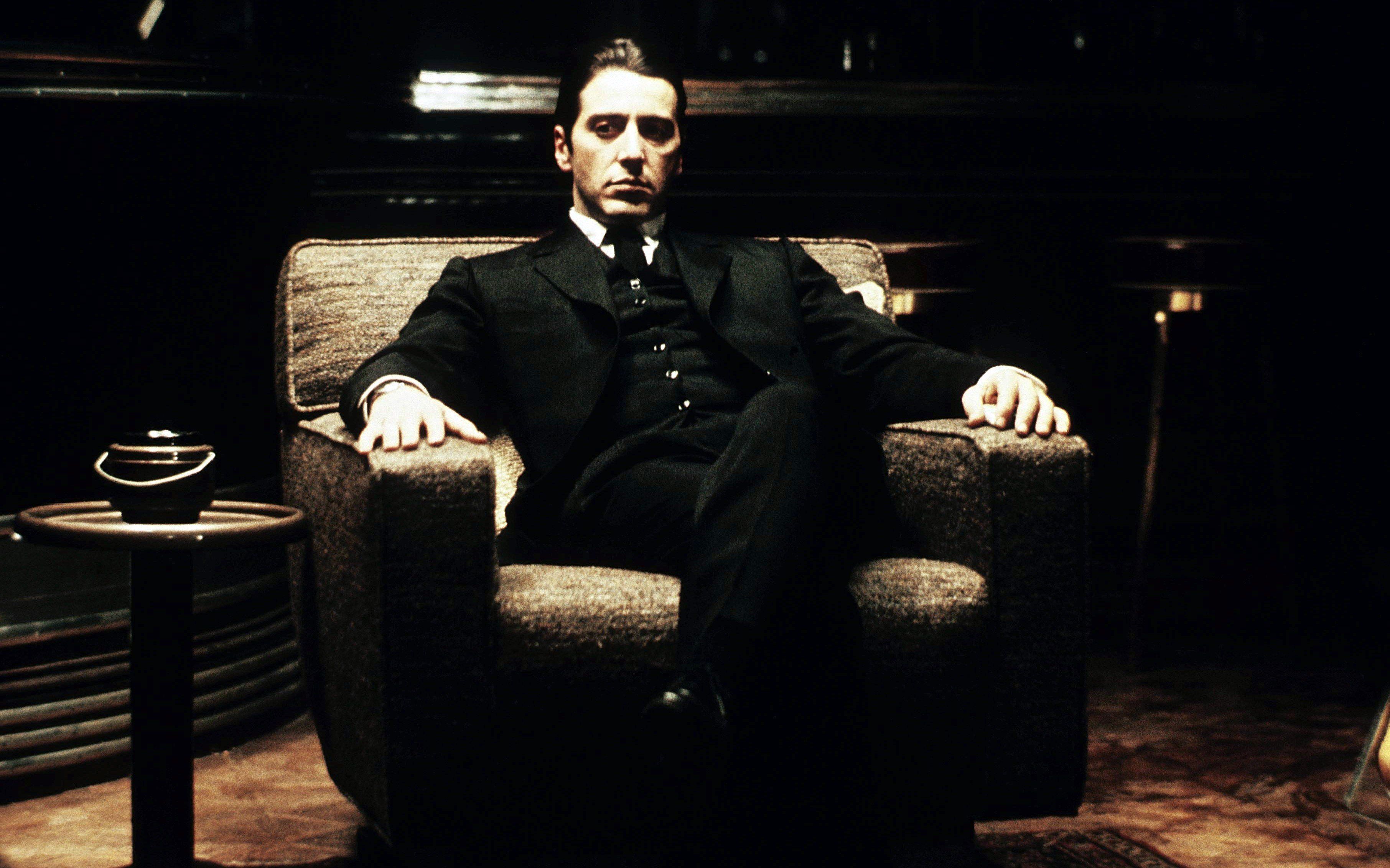 Michael Corleone, Al Pacino, Der Pate, Sessel, Dunkel, 2K, Hintergrundbild für den PC