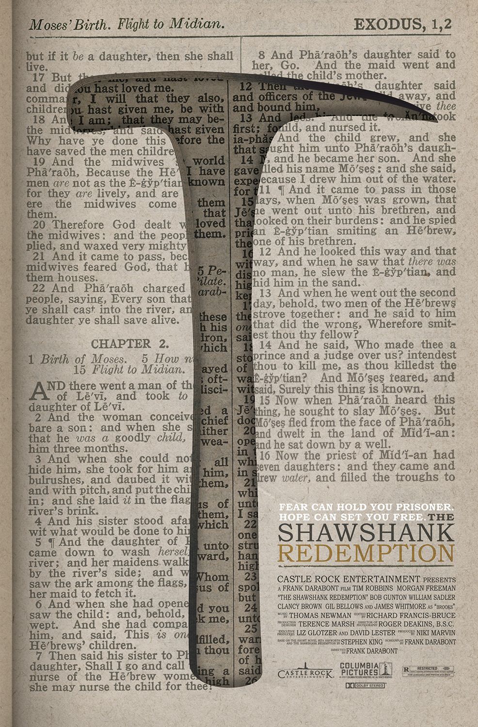The Shawshank Redemption, Steinhammer, Bibel, Minimalistisches Poster, Buchseite, HD-Handy-Hintergrundbild