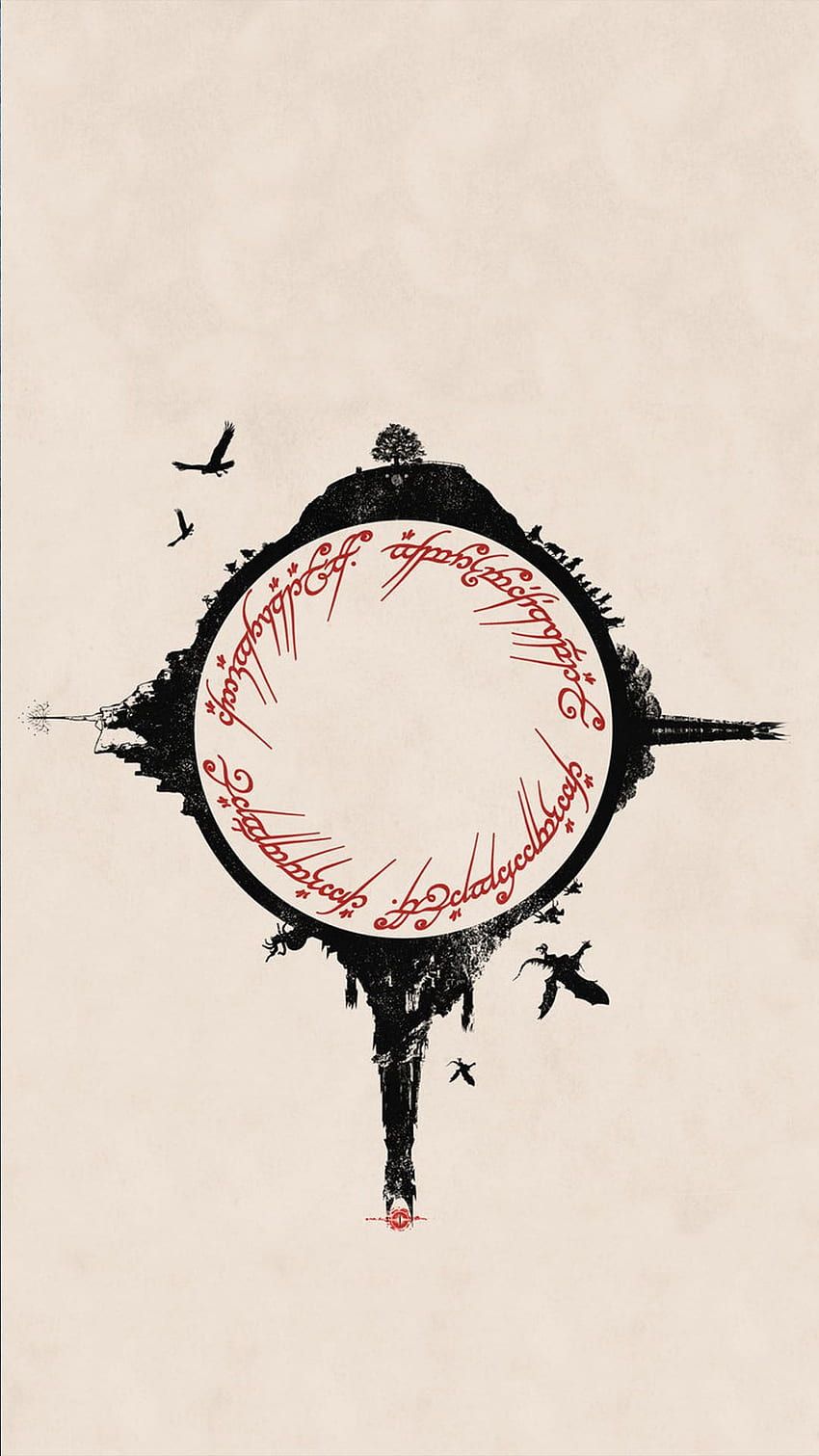 Der Eine Ring, Ringinschrift, Der Herr der Ringe, Minimalismus, Beige Hintergrund, Sperrbildschirm
