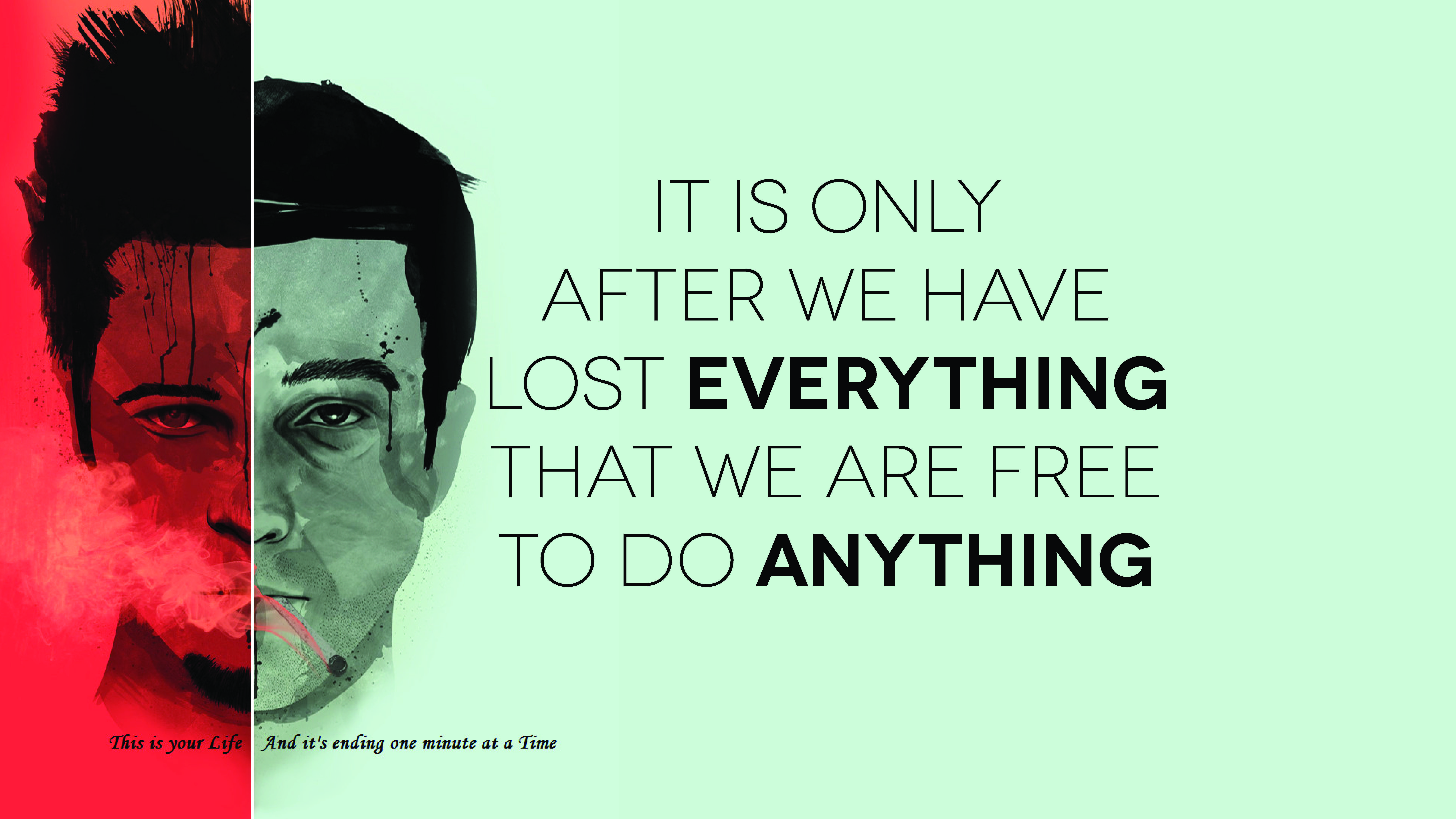 Fight Club, Zitat, Typografie, Geteiltes Gesicht, Mintgrün, 8K, Breitbild-Hintergrundbild