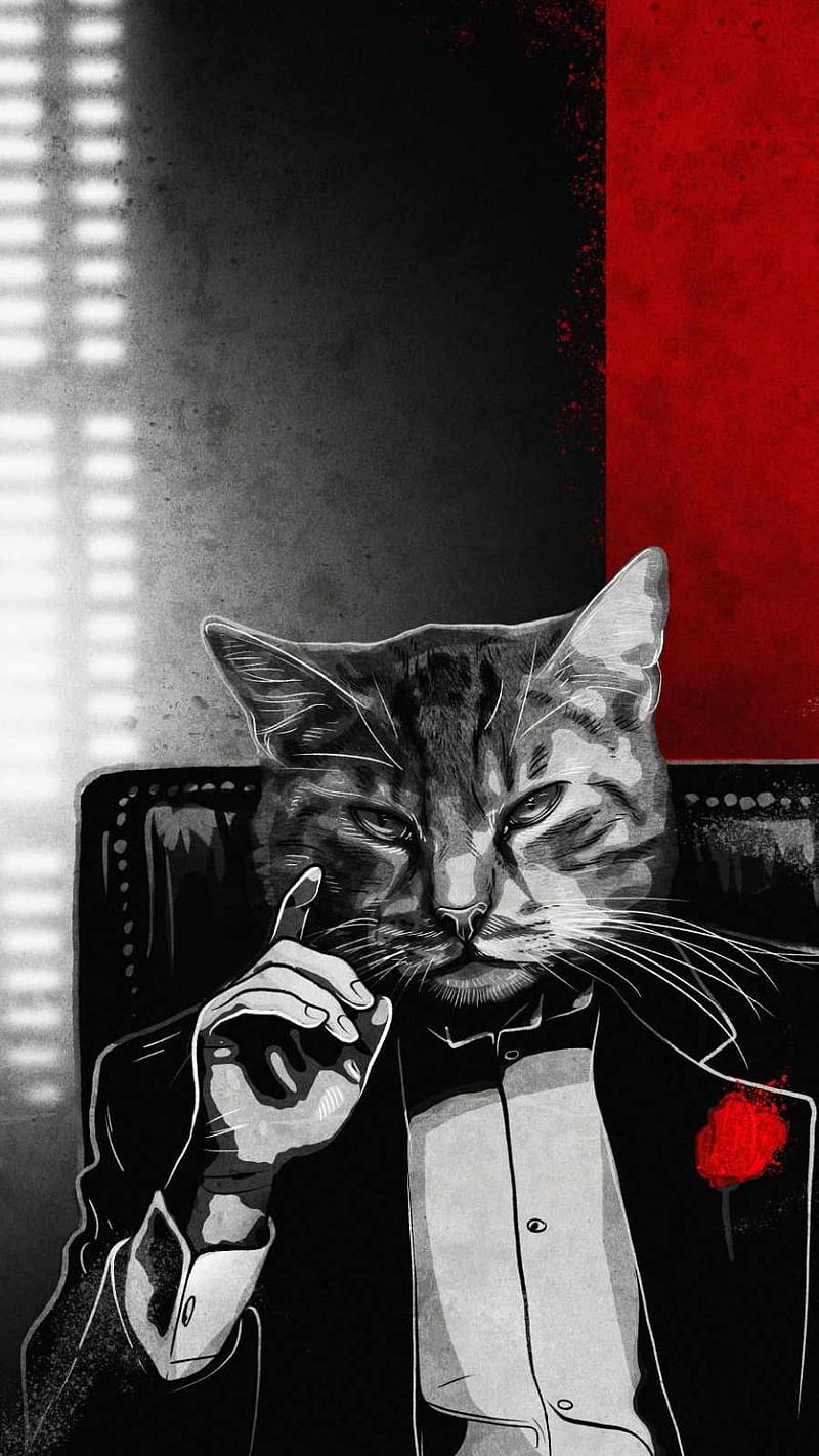Katze, Der Pate, Parodie, Smoking, Rote Rose, HD, Handy-Hintergrund im Hochformat