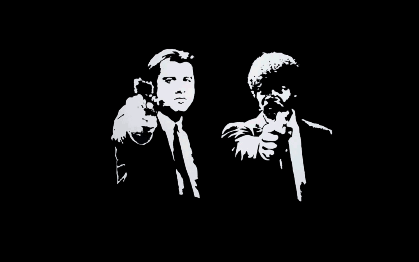 Vincent Vega, Jules Winnfield, Pulp Fiction, Schwarzweiß, Stencil, Pistolen, HD-Desktop-Hintergrund