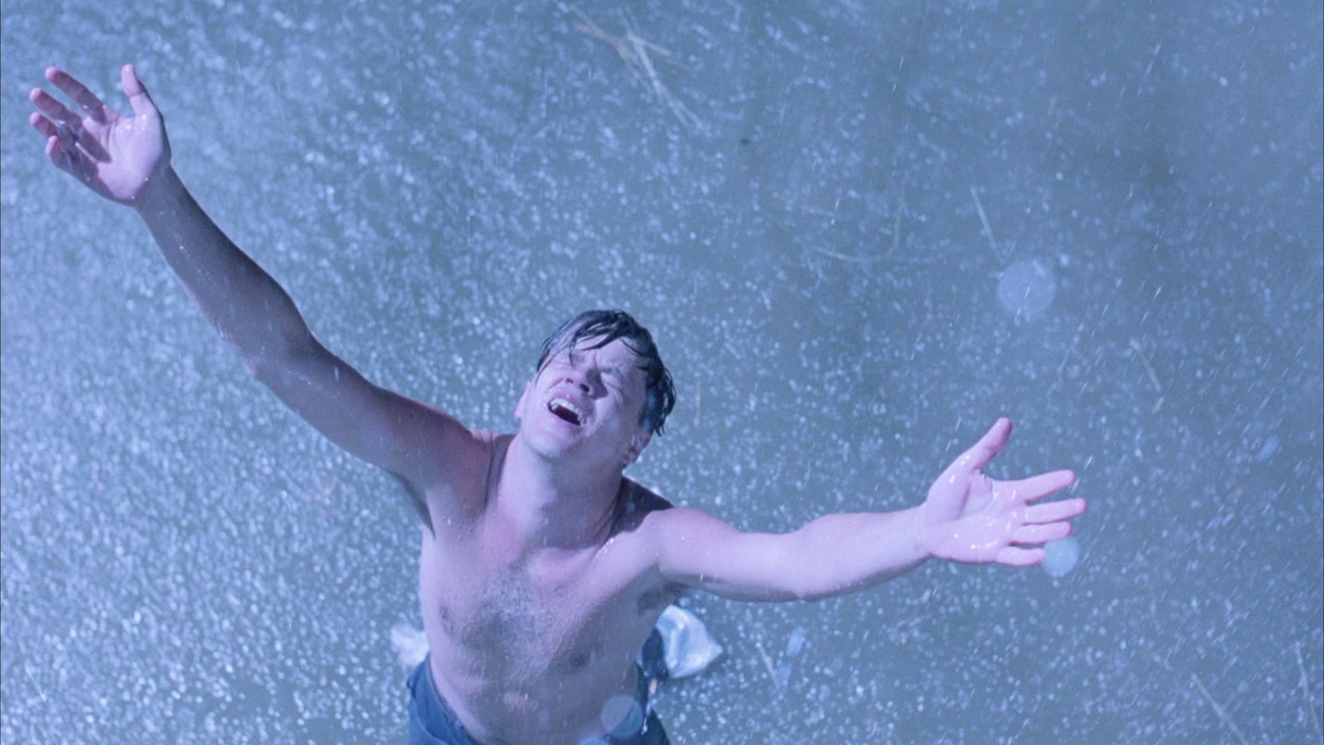 Andy Dufresne, Die Verurteilten, Regen, Ausgebreitete Arme, Blau, Full HD, Desktop-Hintergrund