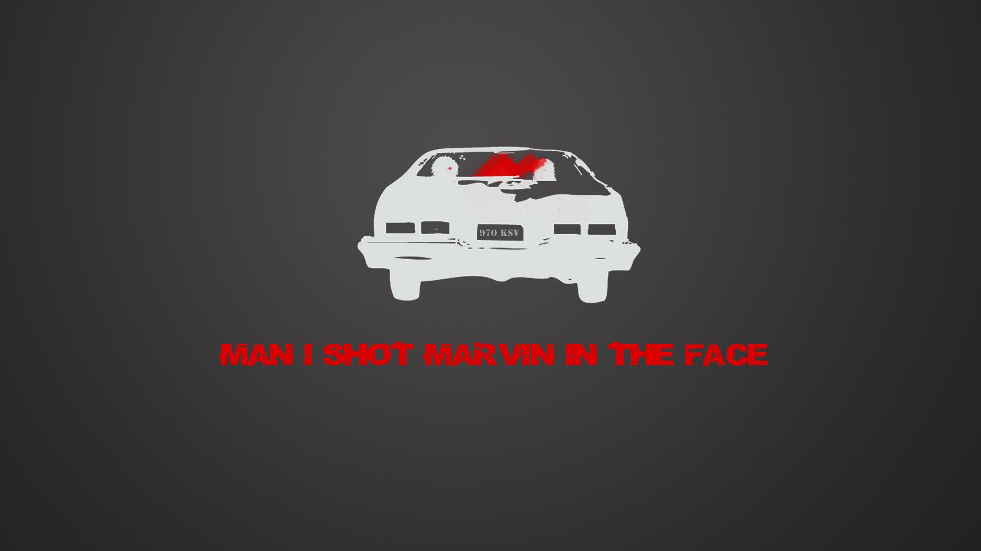 Pulp Fiction, Filmzitat, Auto, Blutspritzer, Grauer Hintergrund, Full HD Wallpaper