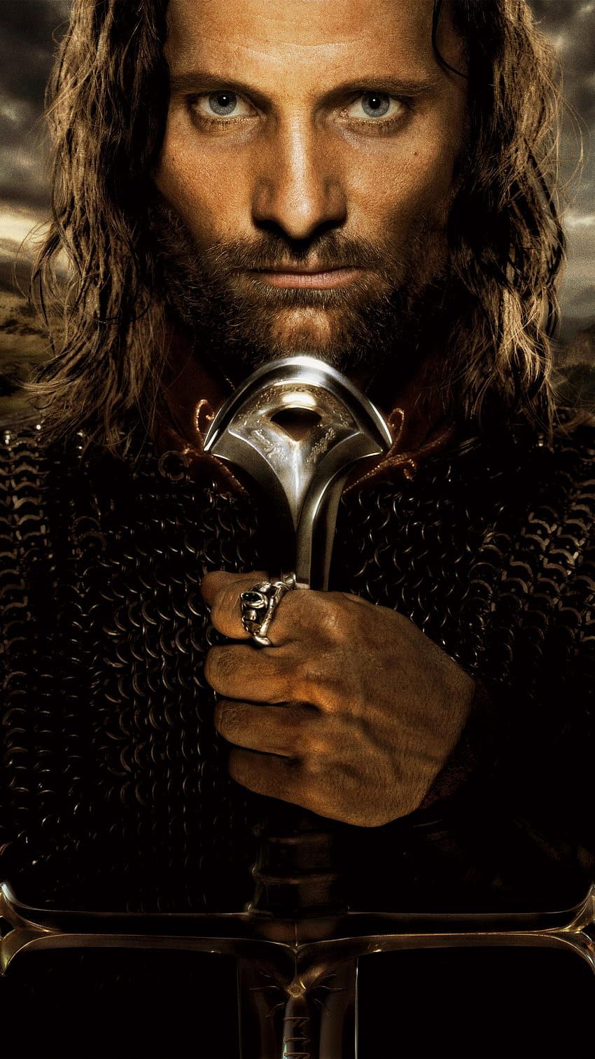 Aragorn, Viggo Mortensen, Der Herr der Ringe: Die Rückkehr des Königs, Schwert, Porträt, iPhone-Hintergrundbild