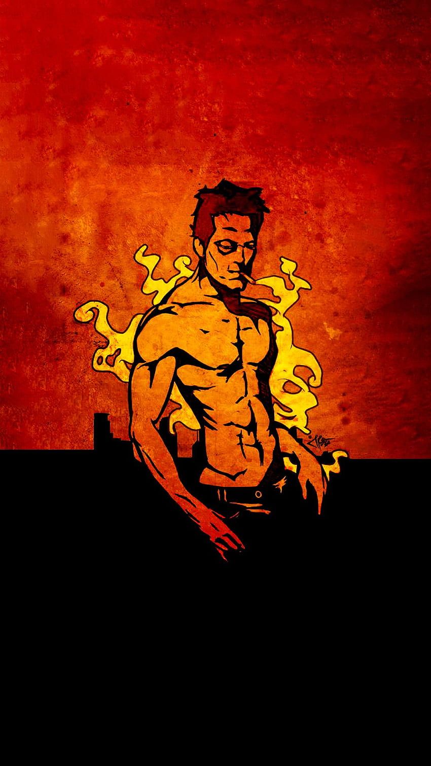 Fight Club, Tyler Durden, Oberkörper frei, Illustration, Orange, HD, Handy-Hintergrundbild