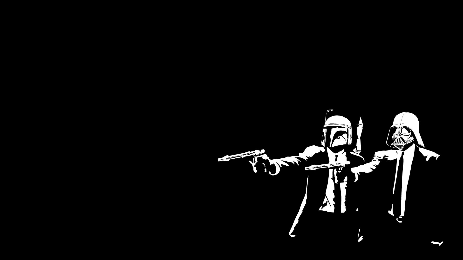 Boba Fett, Darth Vader, Pulp Fiction, Star Wars, Parodie, Schwarzweiß, Full-HD-Hintergrundbild für PC
