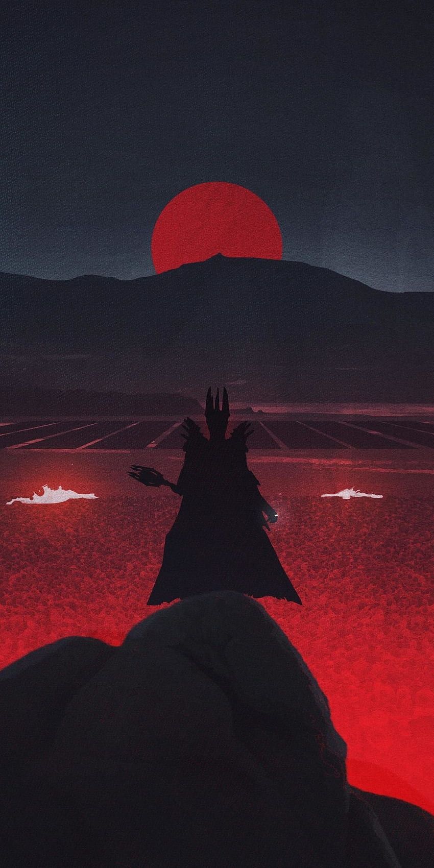 Der Herr der Ringe, Silhouette, Rote Sonne, Minimalismus, Mordor, HD, Handy-Hintergrund